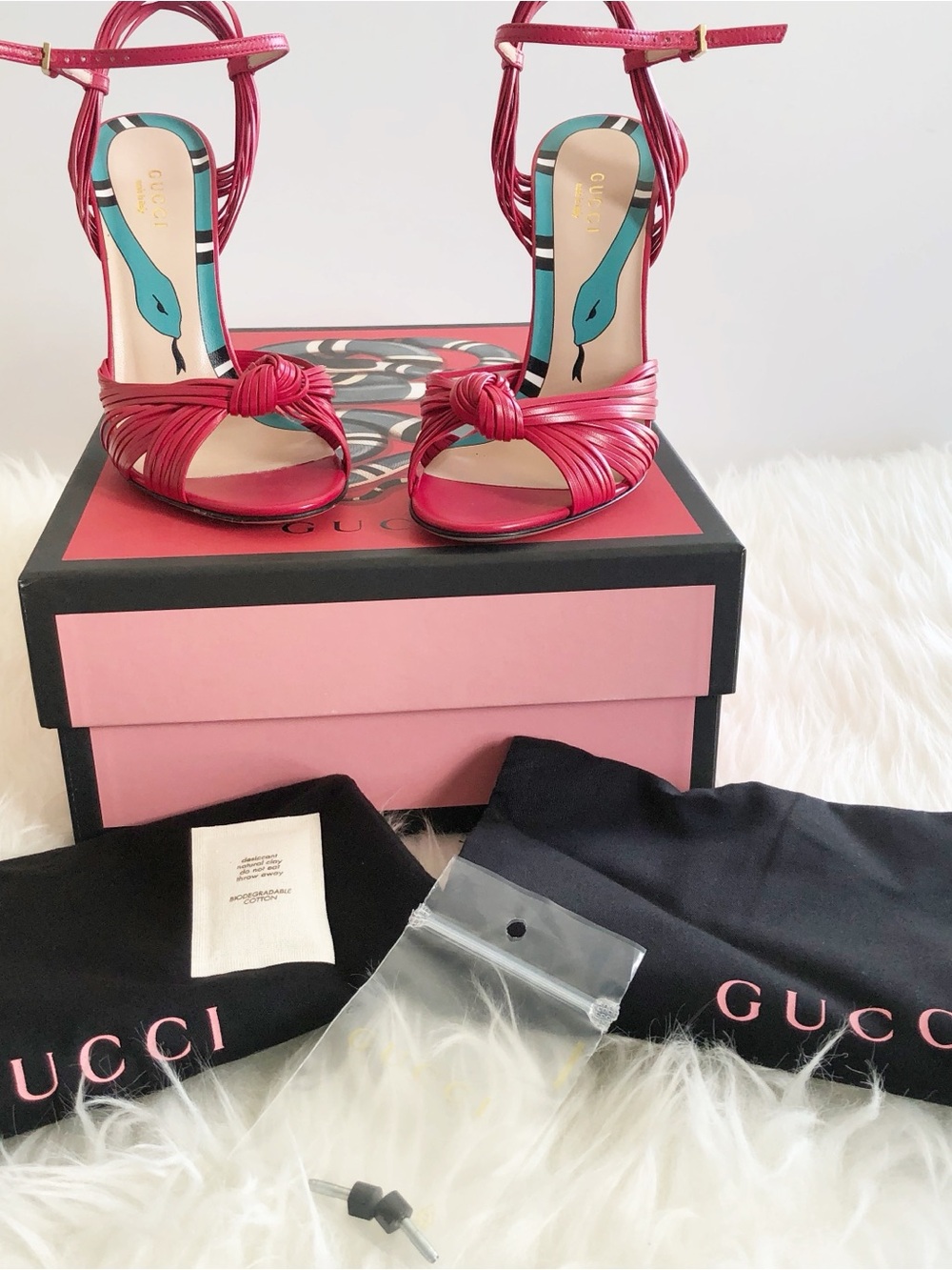 💗 Gucci Knot Strappy High Heel Sandals Fuchsia Pink 36.5 EU NIB